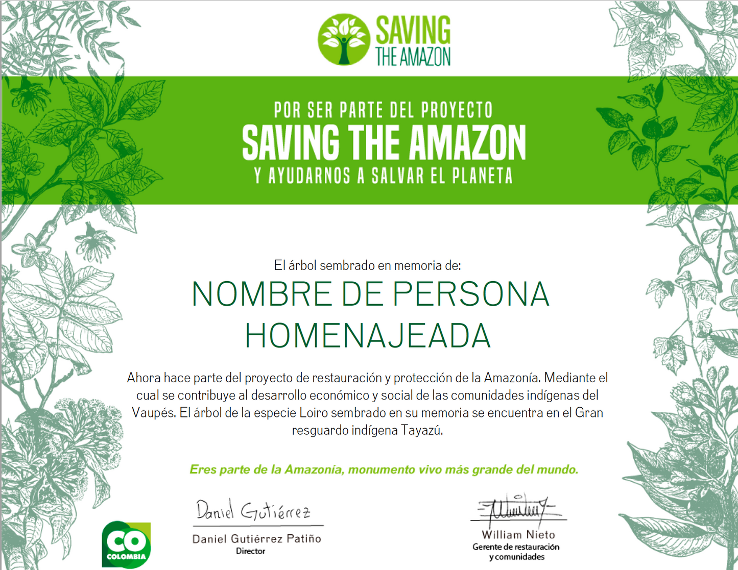 Hojas verdes para dar tus condolencias - Saving The Amazon